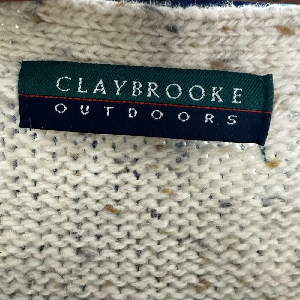 NWT Claybrooke Outdoors Knitted Speckled Cream Cardigan Size Large Fisherman